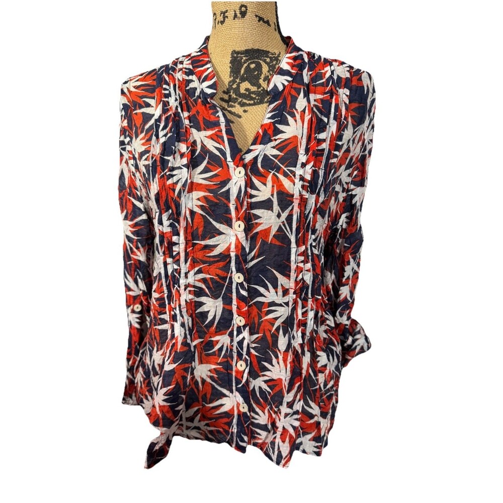 Ruby Rd Petites Size PXL Red White Blue Button Up Sheer Blouse